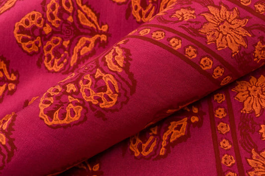Deep Pink Hand-block printed Mulberry silk saree by Inheritance India PSSW29002 - Parisera