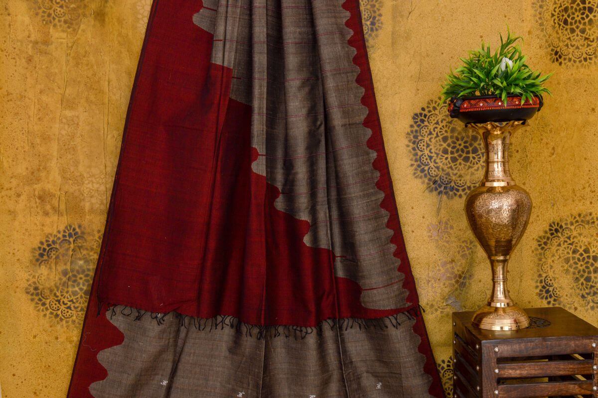 Grey Cotton Tussar saree PSPJ150025 - Parisera