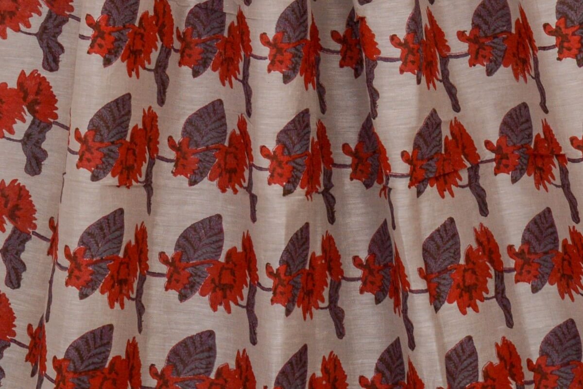 Beige Linen Saree with Red Floral Prints PSCO110020 - Parisera