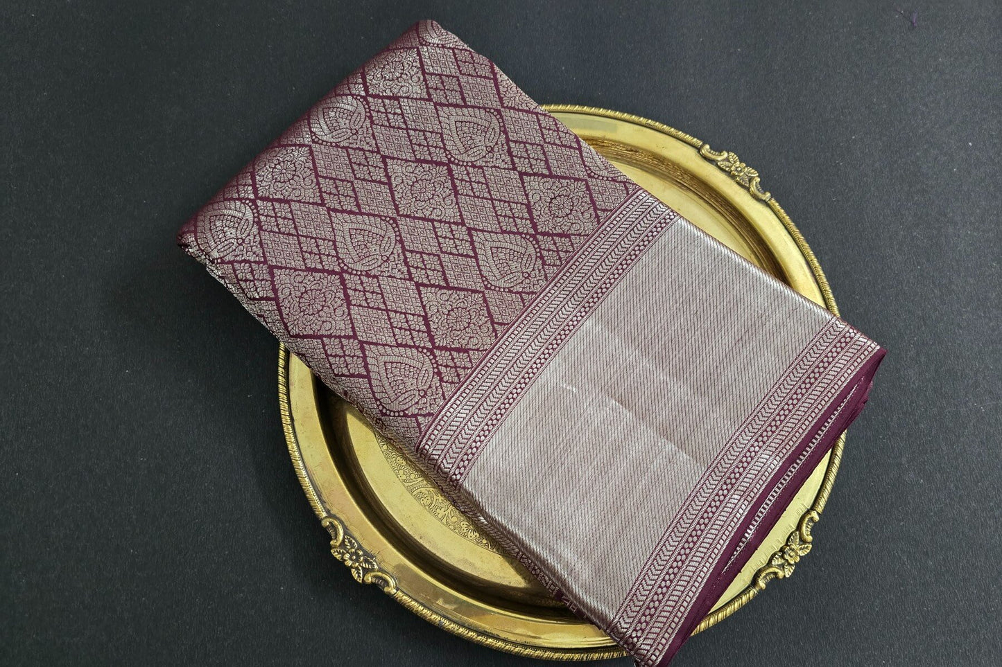 Deep Brown with Silver Zari Kanjivaram Silk Saree by Tharakaram PSTK04065