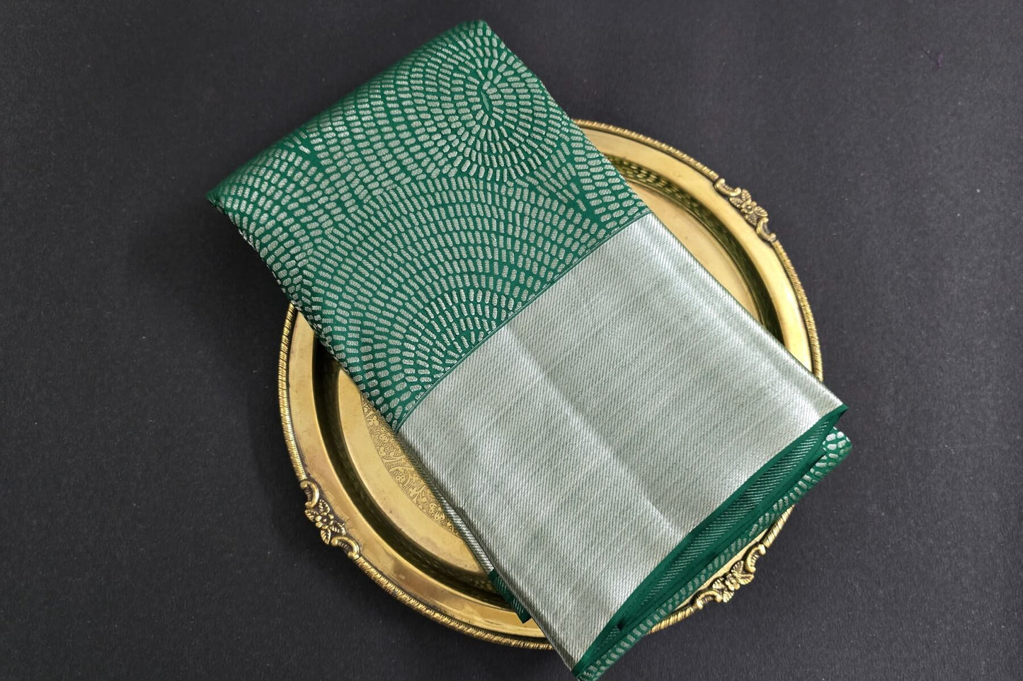 Deep Green with Silver Zari Kanjivaram Silk Saree by Tharakaram PSTK04066