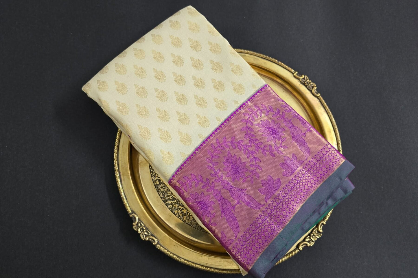 Off-white Bridal Kanjivaram Silk Saree by Tharakaram PSTK04095