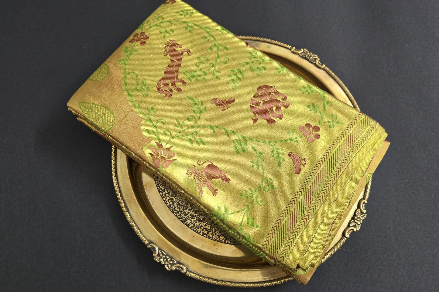 Rust Green Bridal Kanjivaram Silk Saree by Tharakaram PSTK04098