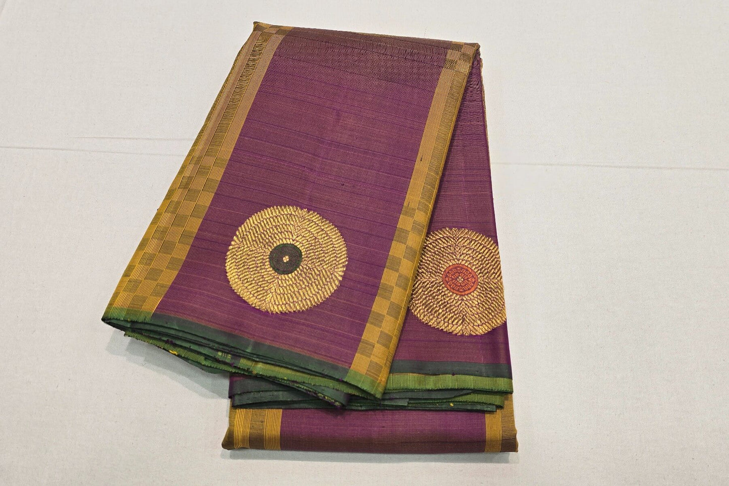 Pure Kanjivaram silk saree for South Indian wedding, with temple motifs
