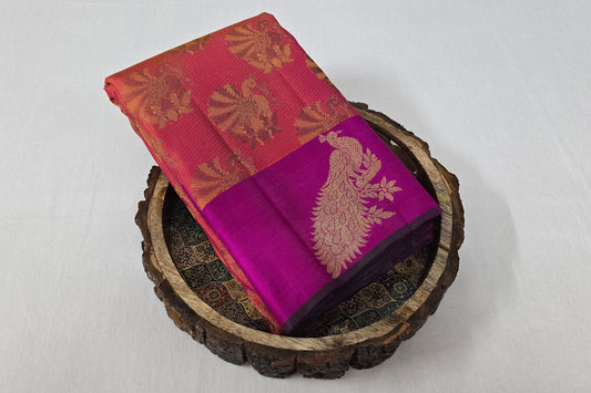 Orange Brocade kanchipuram silk saree