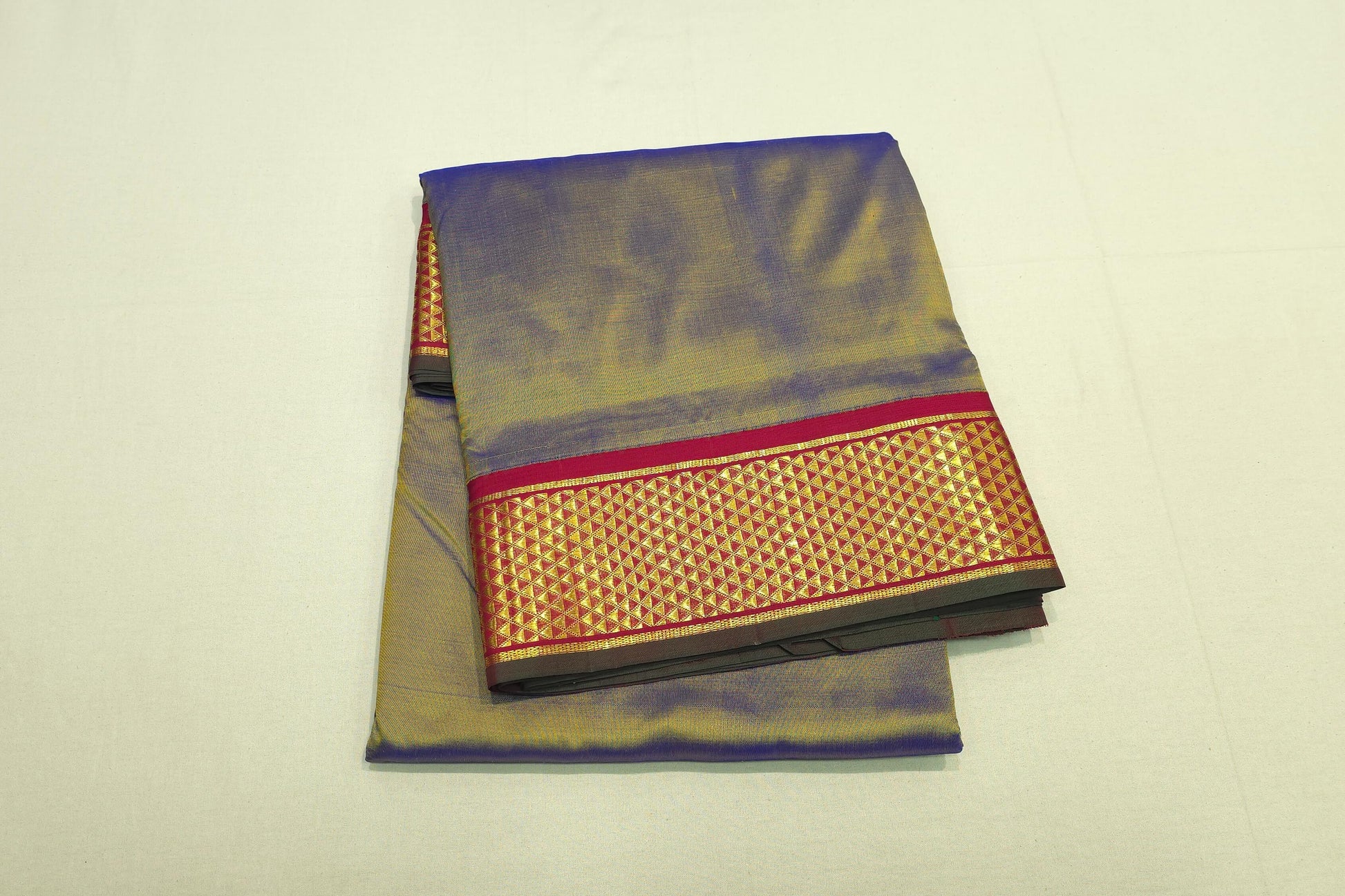 Bluish yellow ten yards madisar silk saree