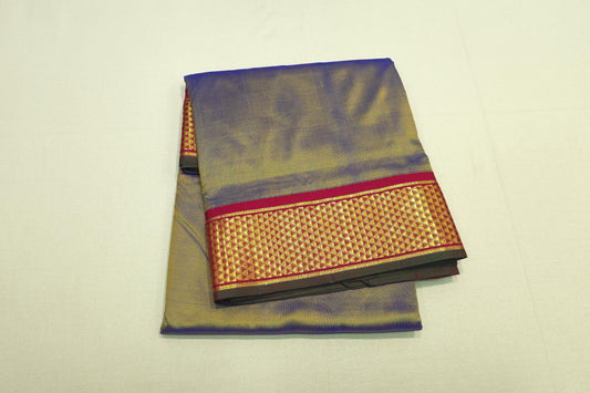 Bluish yellow ten yards madisar silk saree