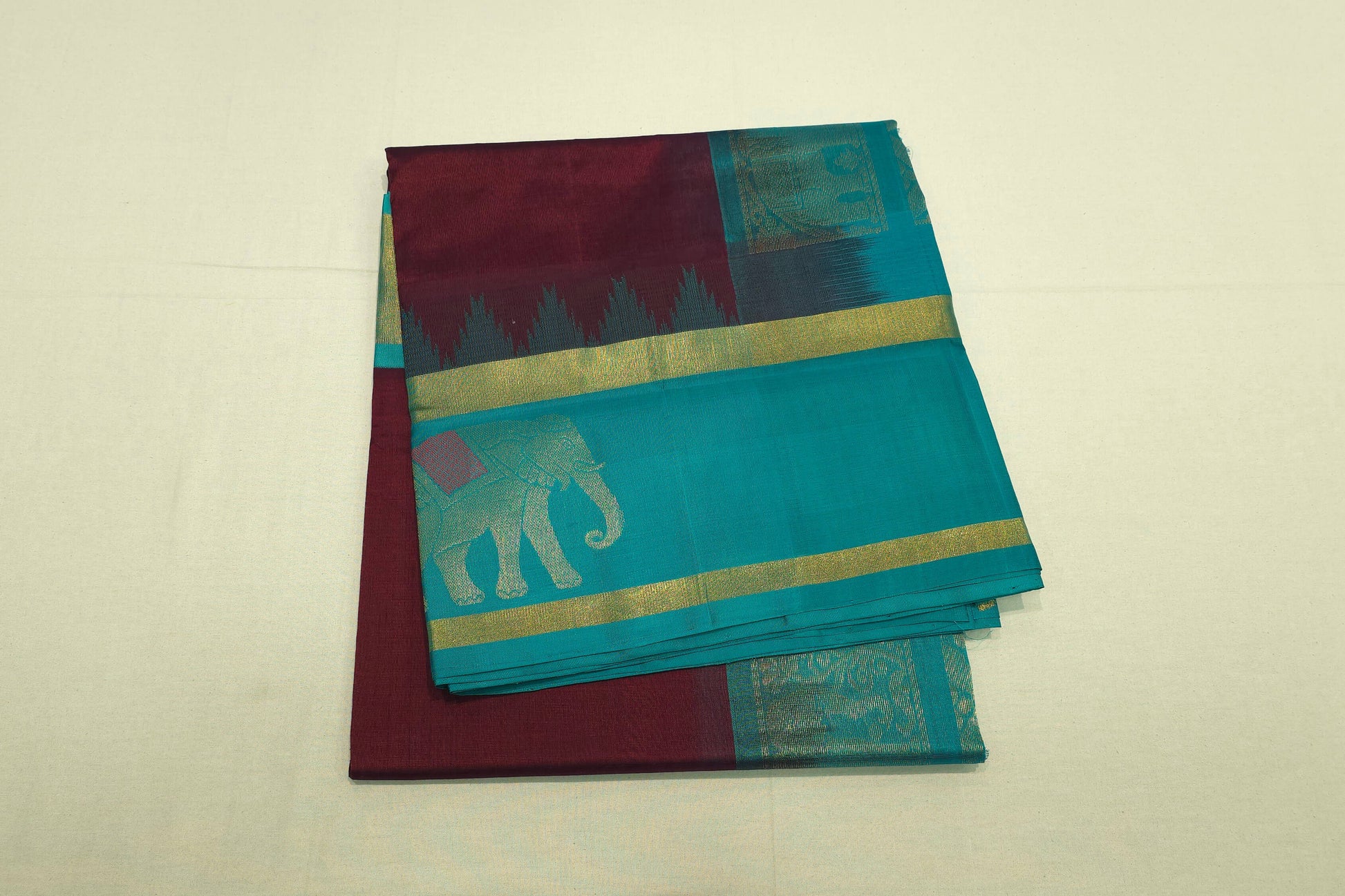 Burgundy maroon silk cotton saree