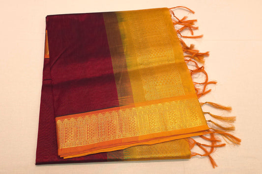 Dark maroon silk cotton saree