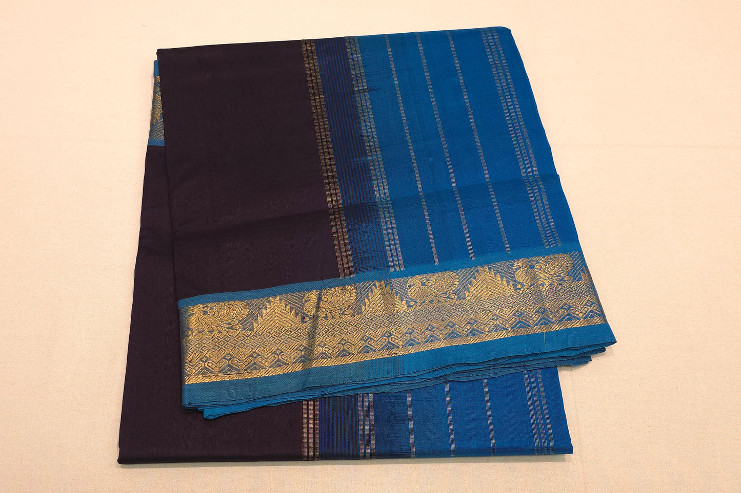 Dark ink blue silk cotton saree