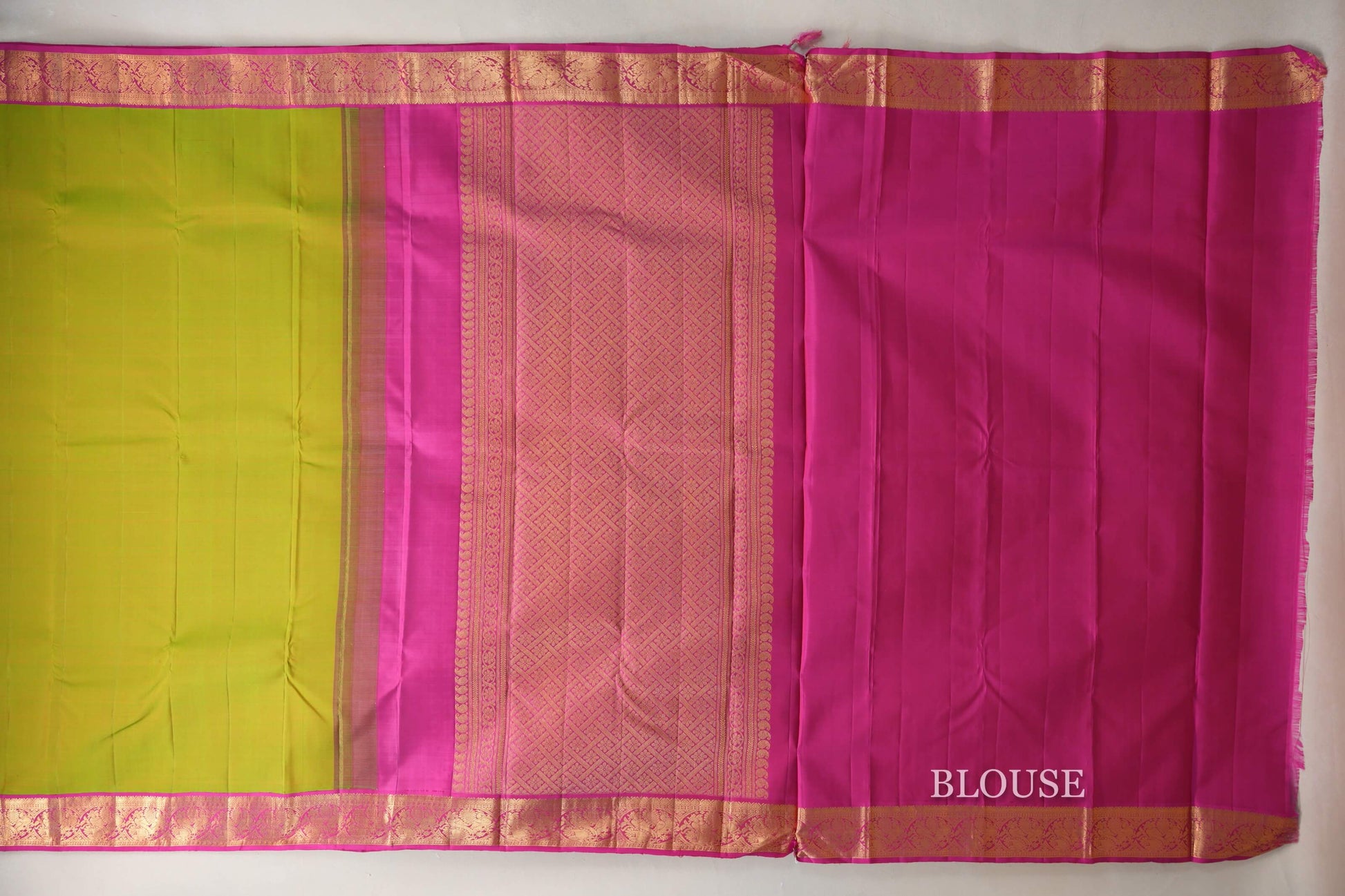 Dual Tone of Yellow & Green Vintage Kanjivaram Silk Saree by Shreenivas Silks  blouse