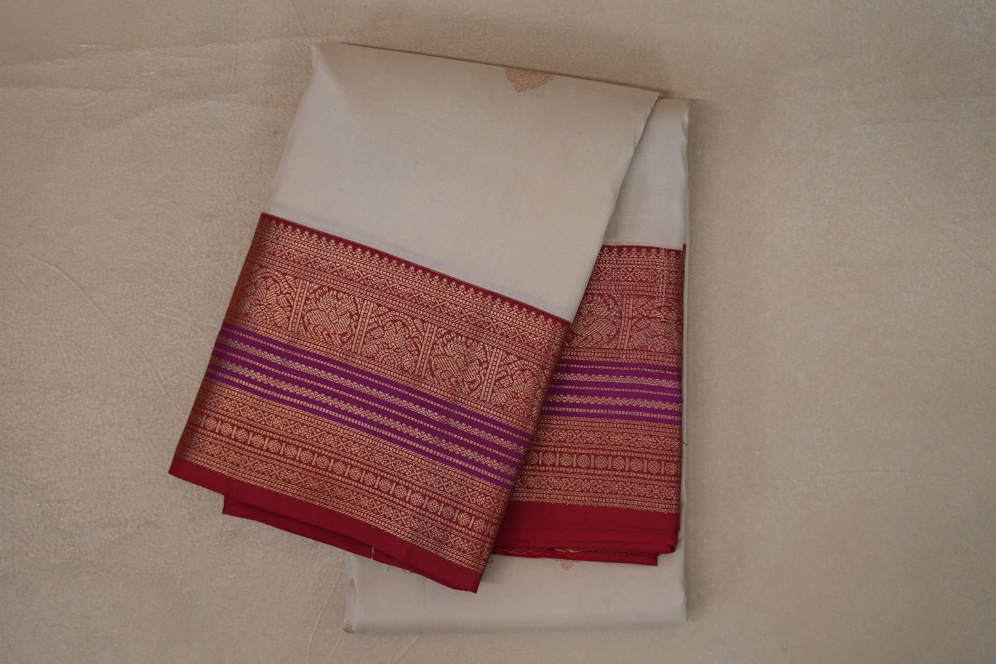 folded Light Beige Soft Silk Saree 