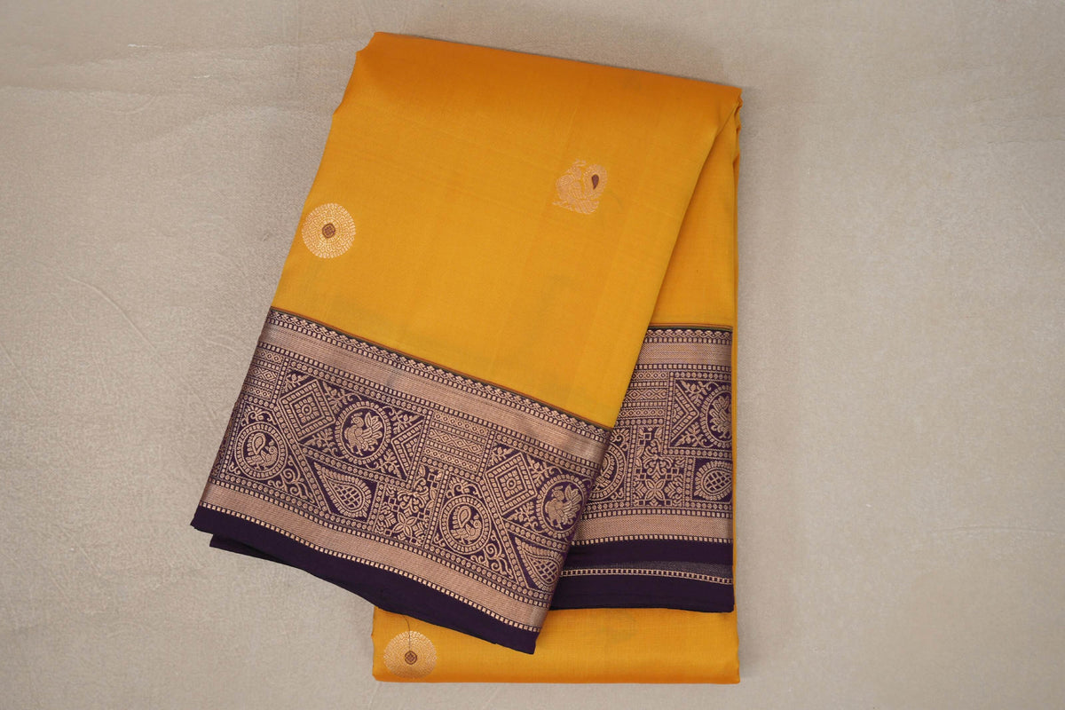 folded Bright Yellow Soft Silk Saree 