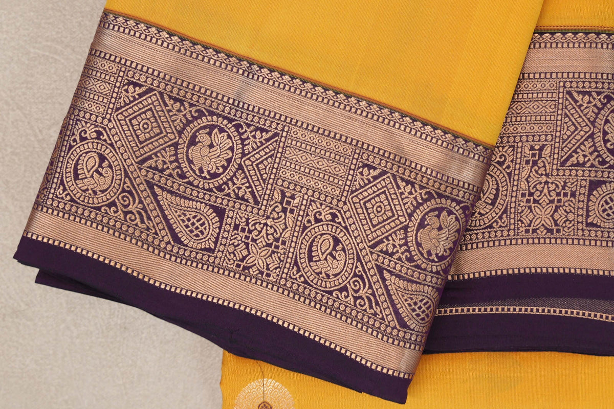 Bright Yellow Soft Silk Saree  border zoom