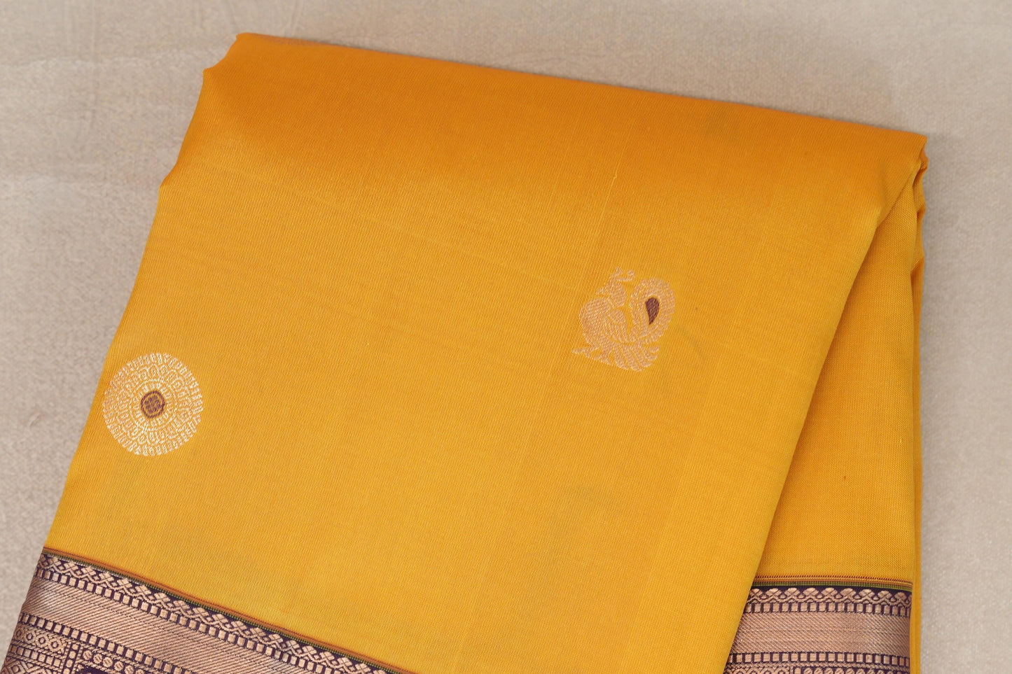 Bright Yellow Soft Silk Saree  body zoom