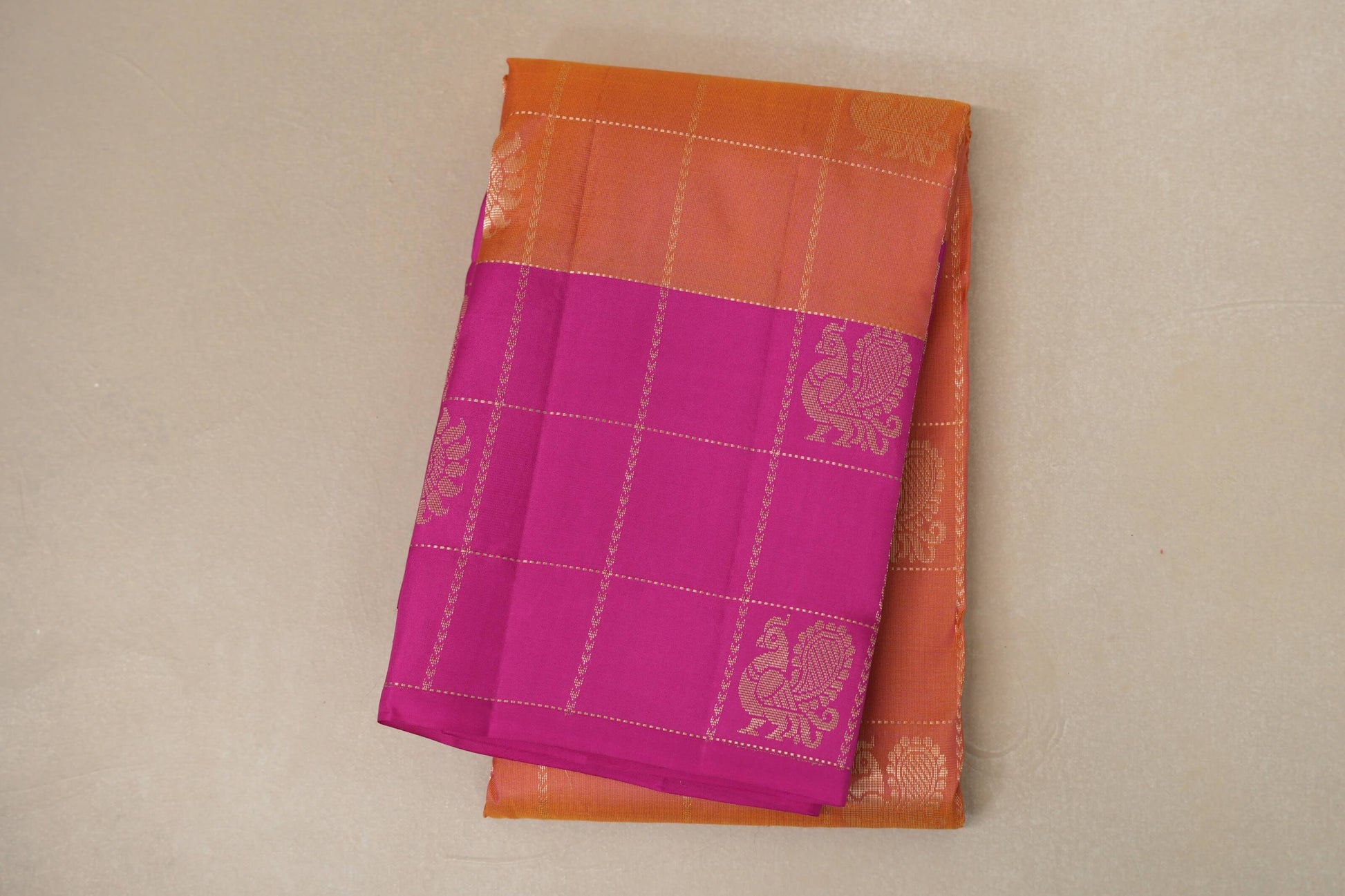 Peach with pink border Light Weight Kanjivaram Silk Saree by Shreenivas Silks PSSR018801 - Parisera