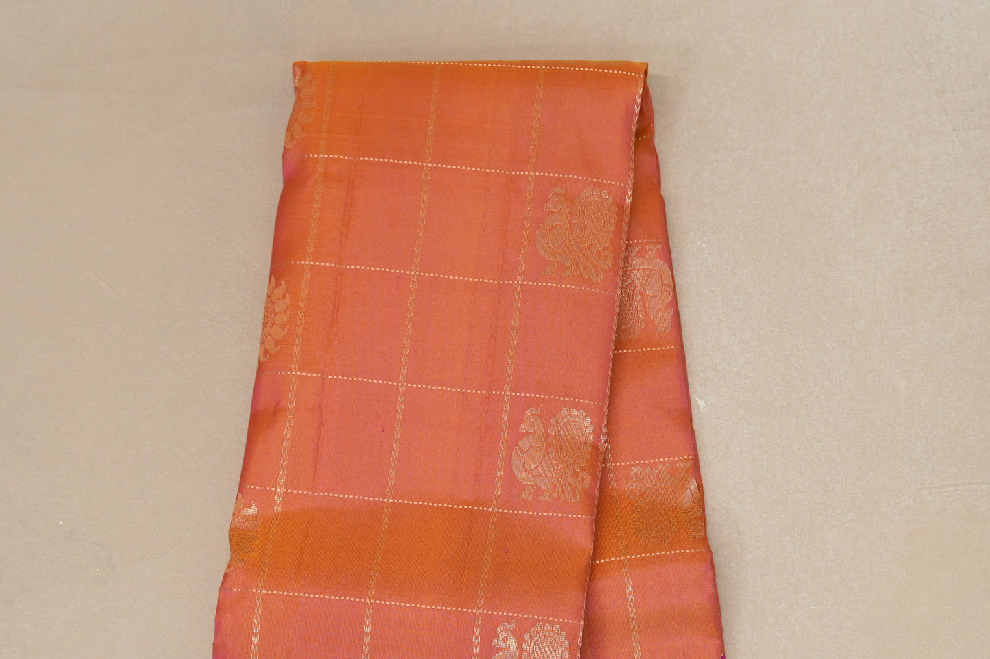 Peach with pink border Light Weight Kanjivaram Silk Saree by Shreenivas Silks  body