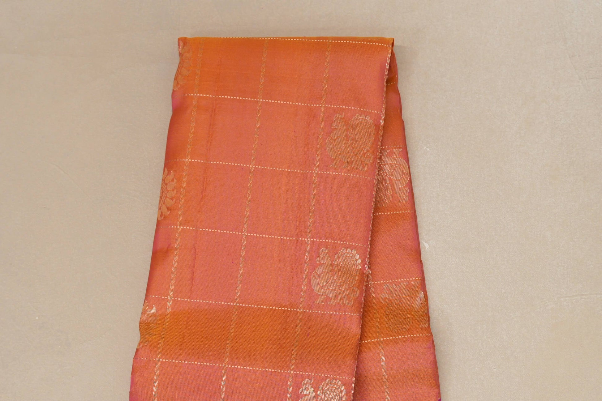 Peach with pink border Light Weight Kanjivaram Silk Saree by Shreenivas Silks  body