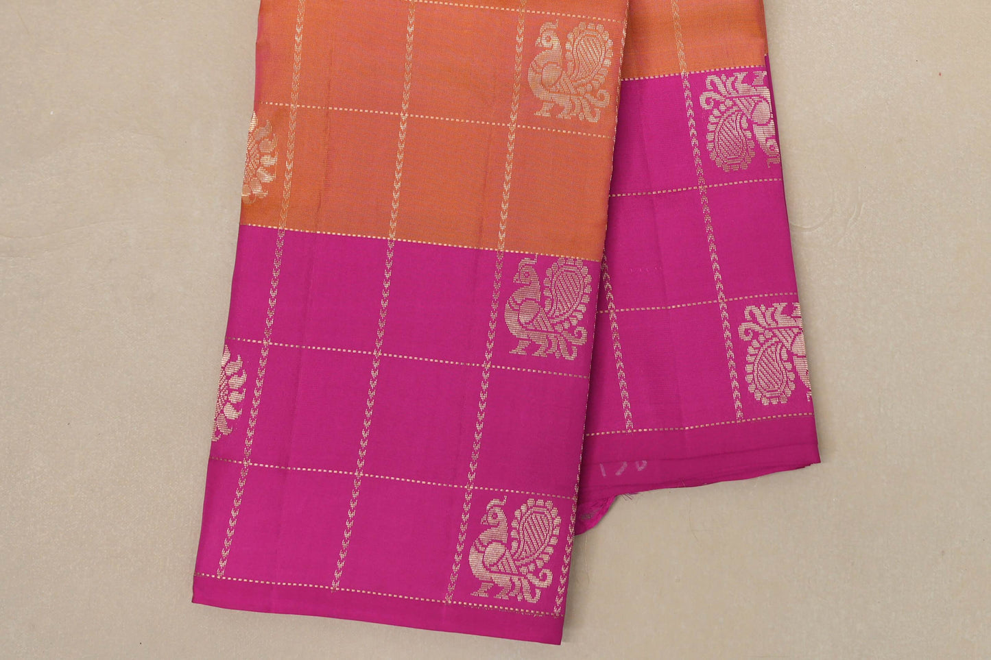 Peach with pink border Light Weight Kanjivaram Silk Saree by Shreenivas Silks  border
