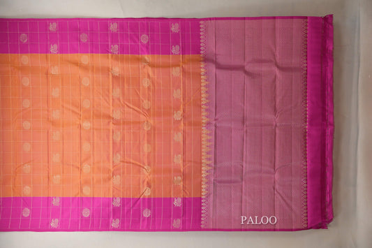 Peach with pink border Light Weight Kanjivaram Silk Saree by Shreenivas Silks  paloo