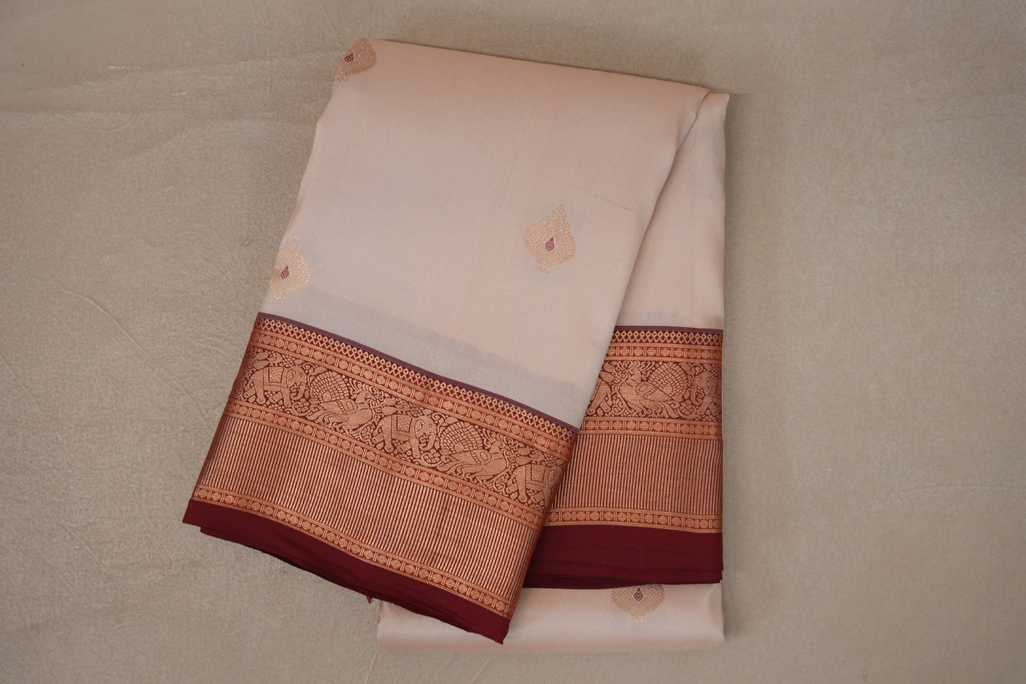 Peach Cream Soft Silk Saree 