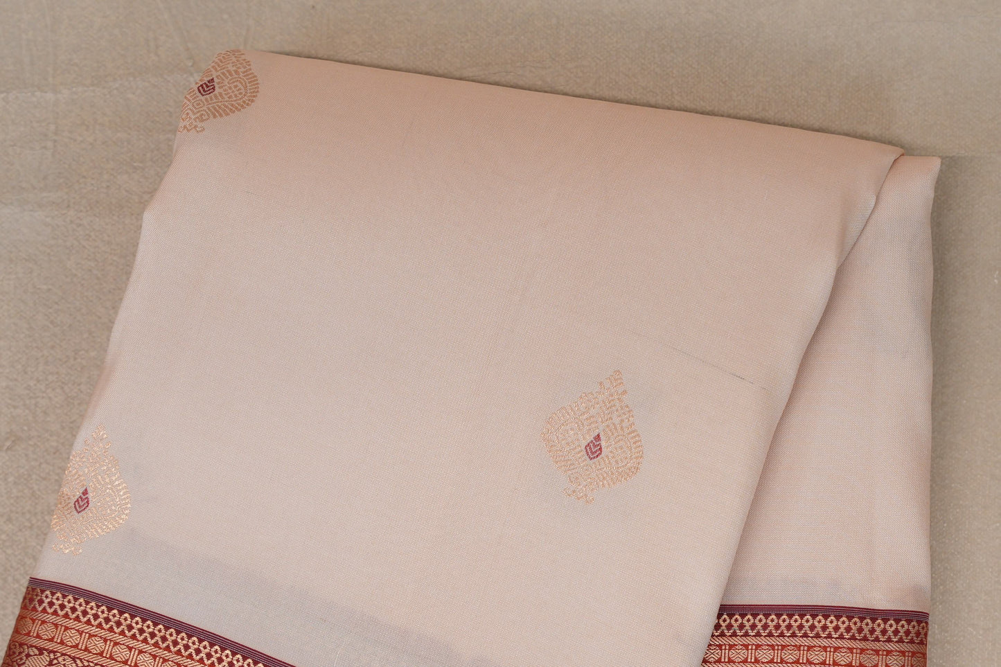 Peach Cream Soft Silk Saree  body zoom