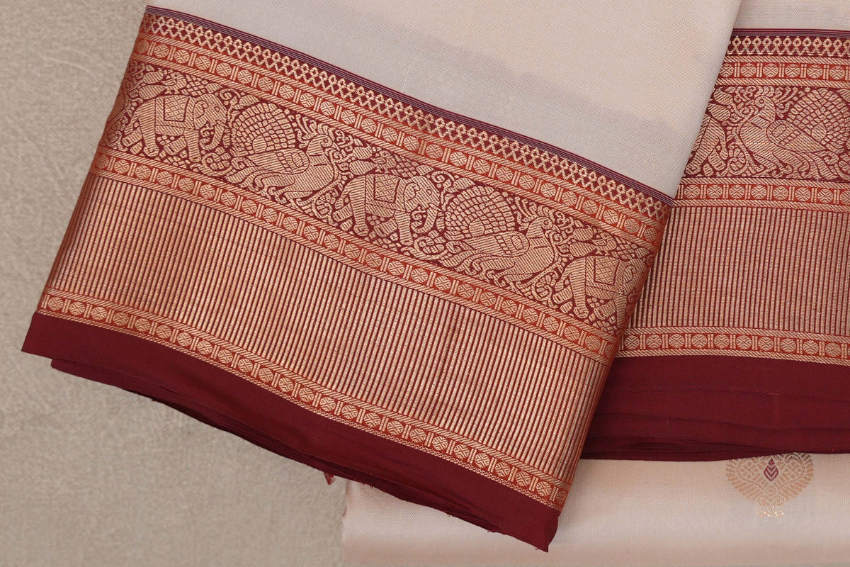 Peach Cream Soft Silk Saree  border zoom