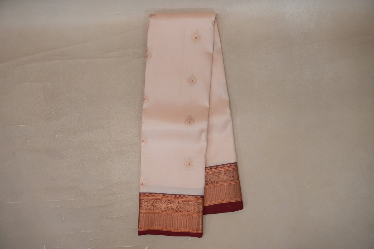 Peach Cream Soft Silk Saree online