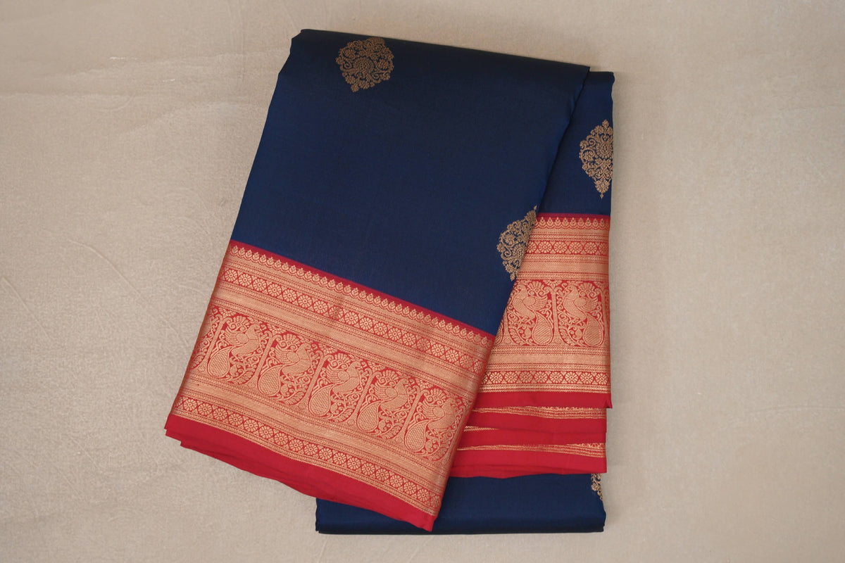 folded Navy Blue Soft Silk Saree