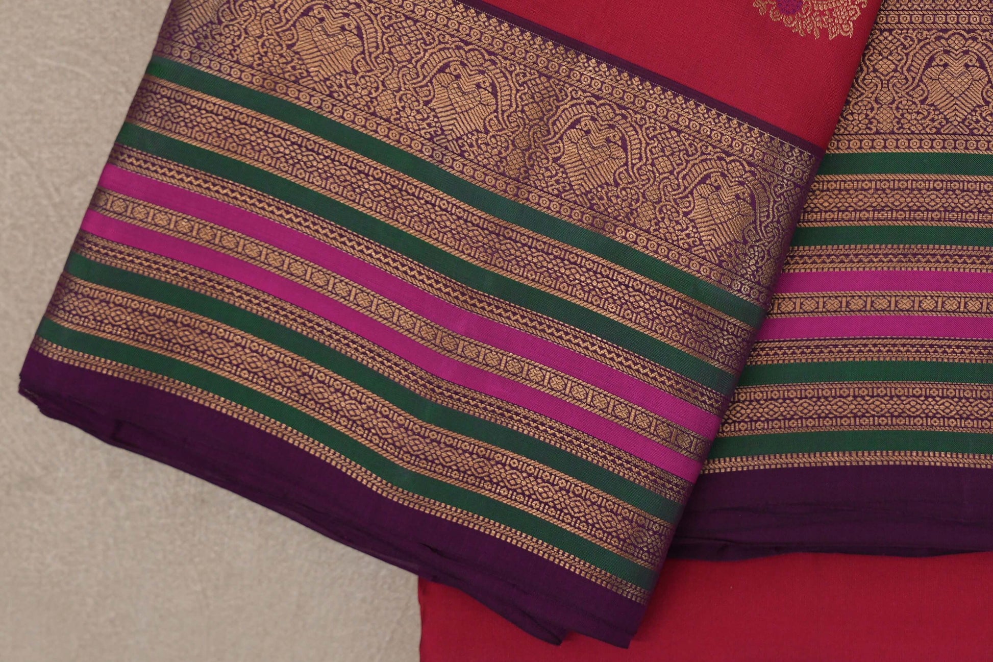 Bright Rani Pink Soft Silk Saree border zoom