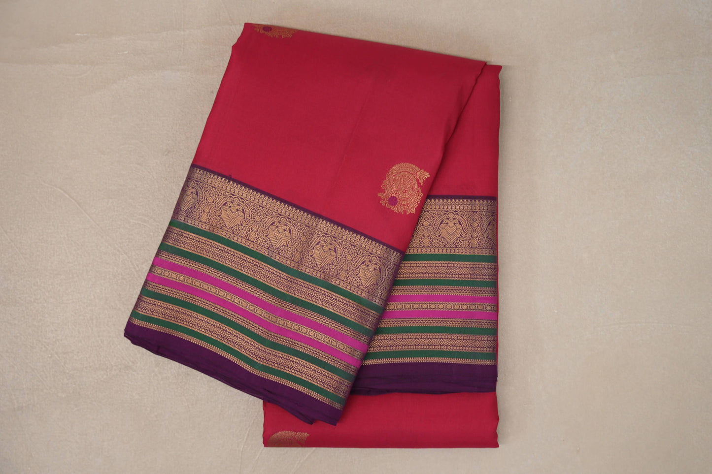 folded Bright Rani Pink Soft Silk Saree
