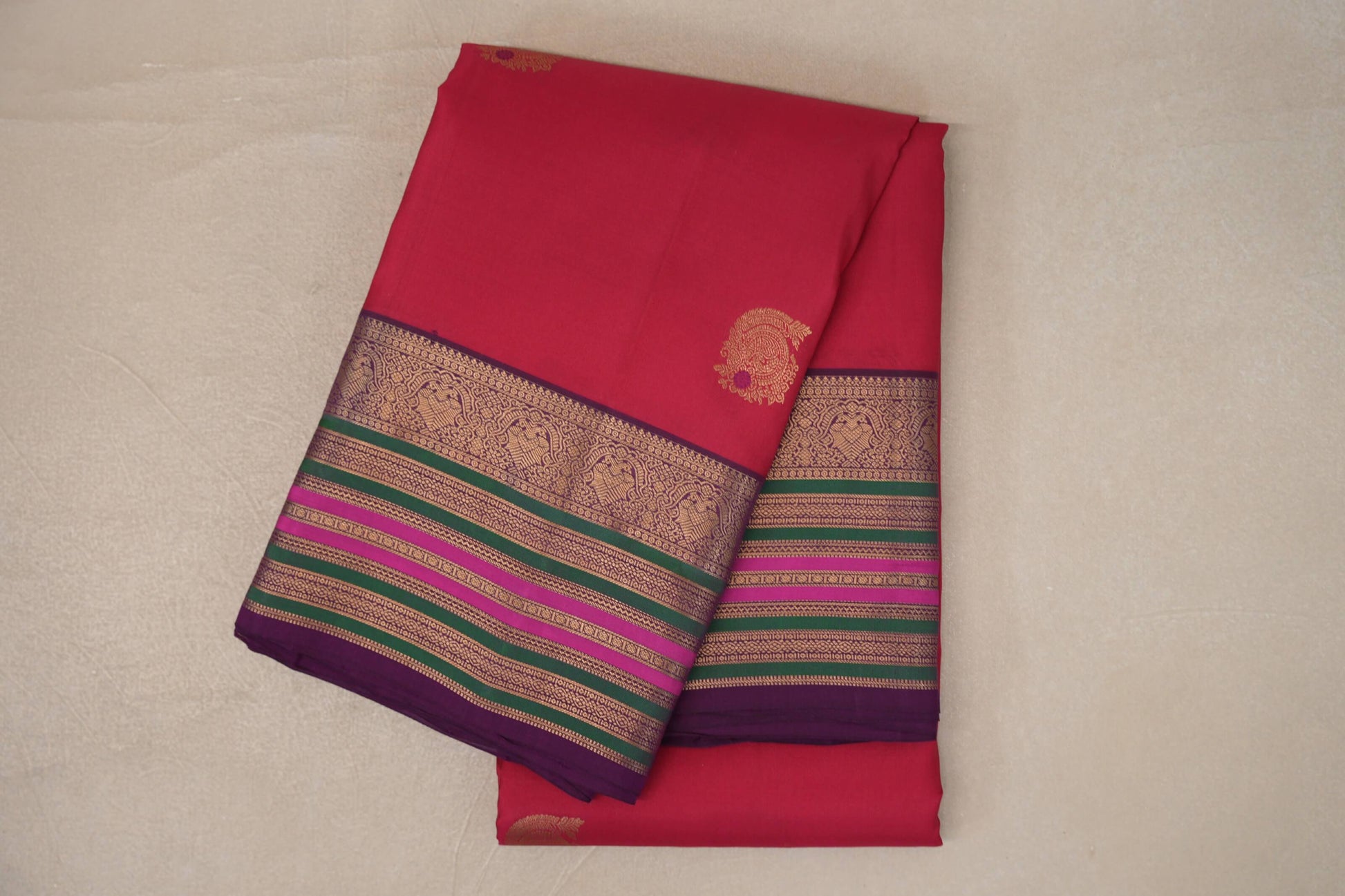 folded Bright Rani Pink Soft Silk Saree