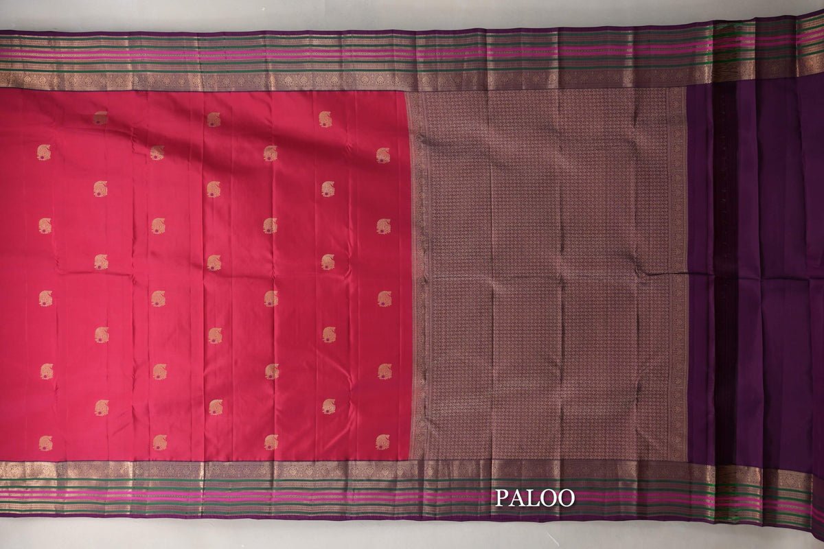 Bright Rani Pink Soft Silk Saree paloo