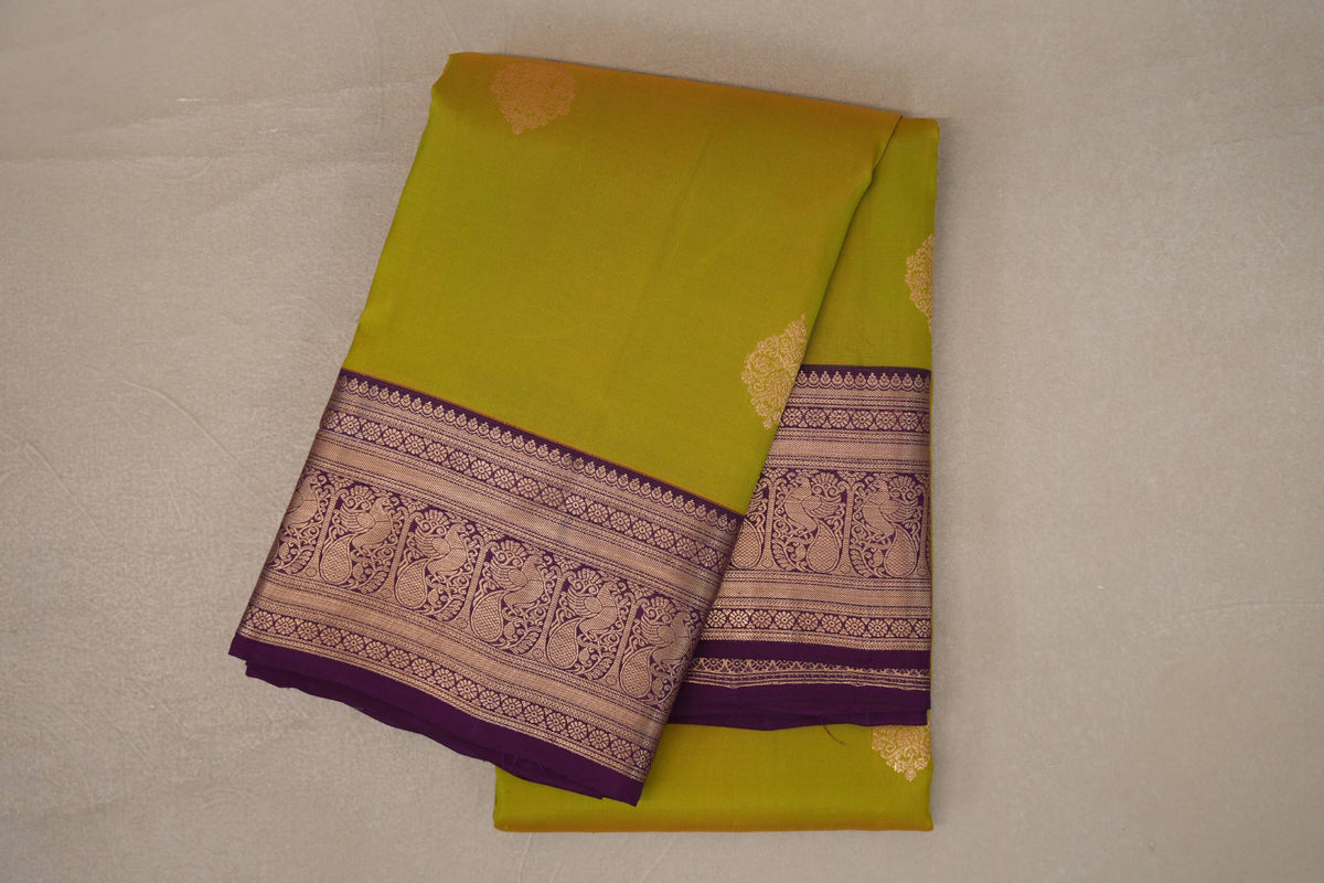 folded Dual Tone of Green and Yellow Soft Silk Saree