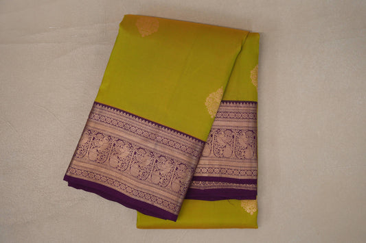 folded Dual Tone of Green and Yellow Soft Silk Saree