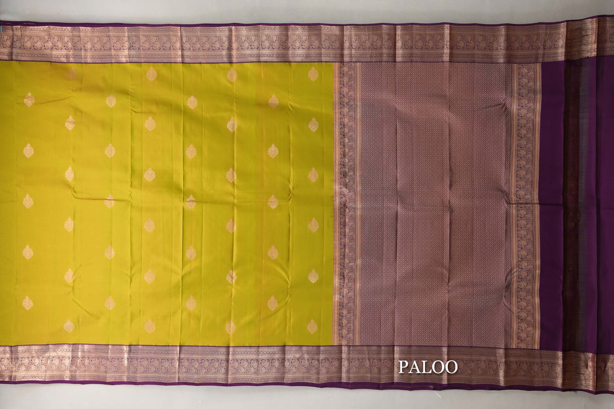 Dual Tone of Green and Yellow Soft Silk Saree paloo