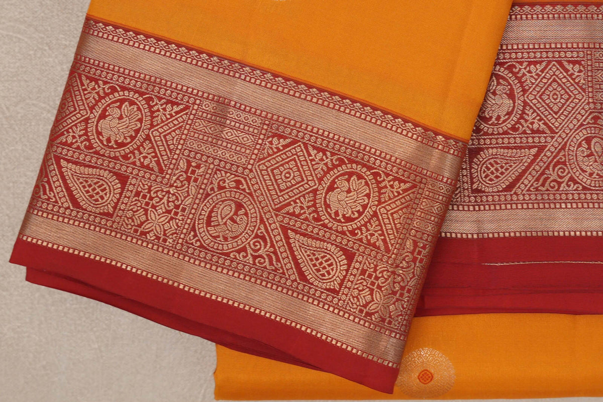 Mango Orange Soft Silk Saree border zoom