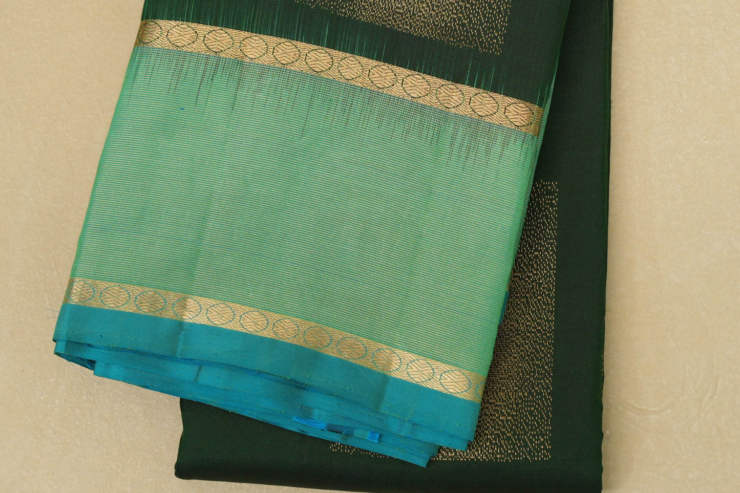 Deep Bottle Green Light Weight Kanjivaram Silk Saree border zoom