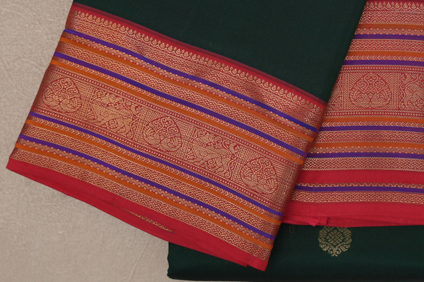 Deep Bottle Green Soft Silk Saree border zoom