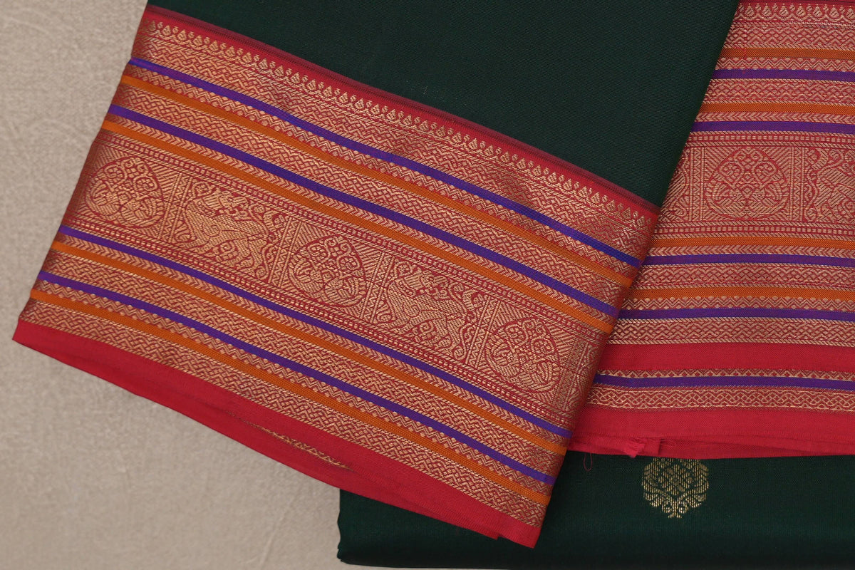 Deep Bottle Green Soft Silk Saree border zoom