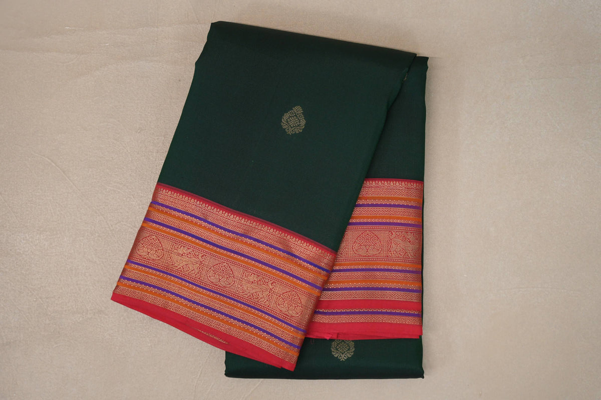 folded Deep Bottle Green Soft Silk Saree