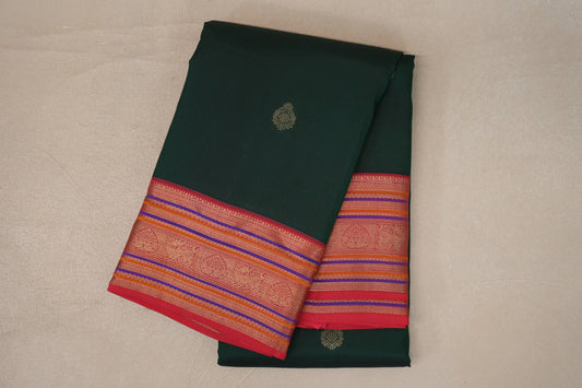 folded Deep Bottle Green Soft Silk Saree