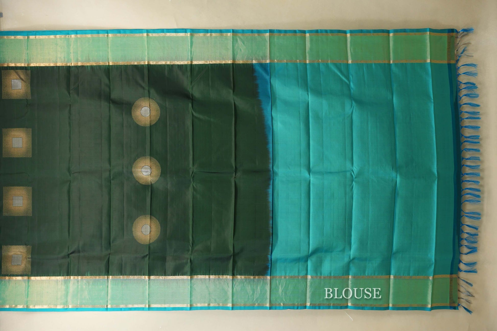 Deep Bottle Green Light Weight Kanjivaram Silk Saree blouse