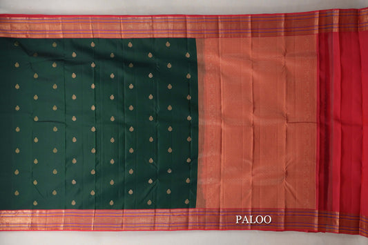 Deep Bottle Green Soft Silk Saree paloo