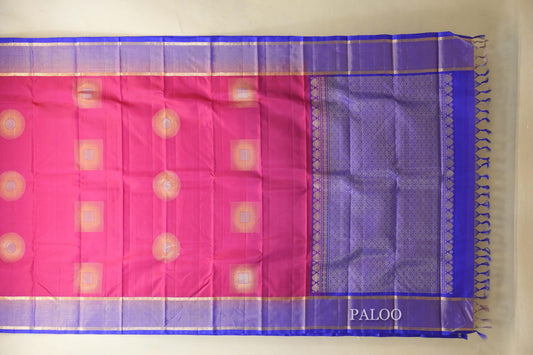  Bright Rani Pink Light Weight Kanjivaram Silk Saree paloo