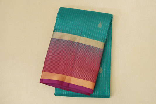 folded Aqua Green  Light Weight Kanjivaram Silk Saree 