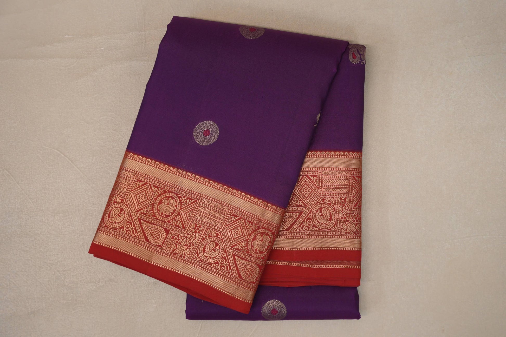folded Deep Purple Soft Silk Saree