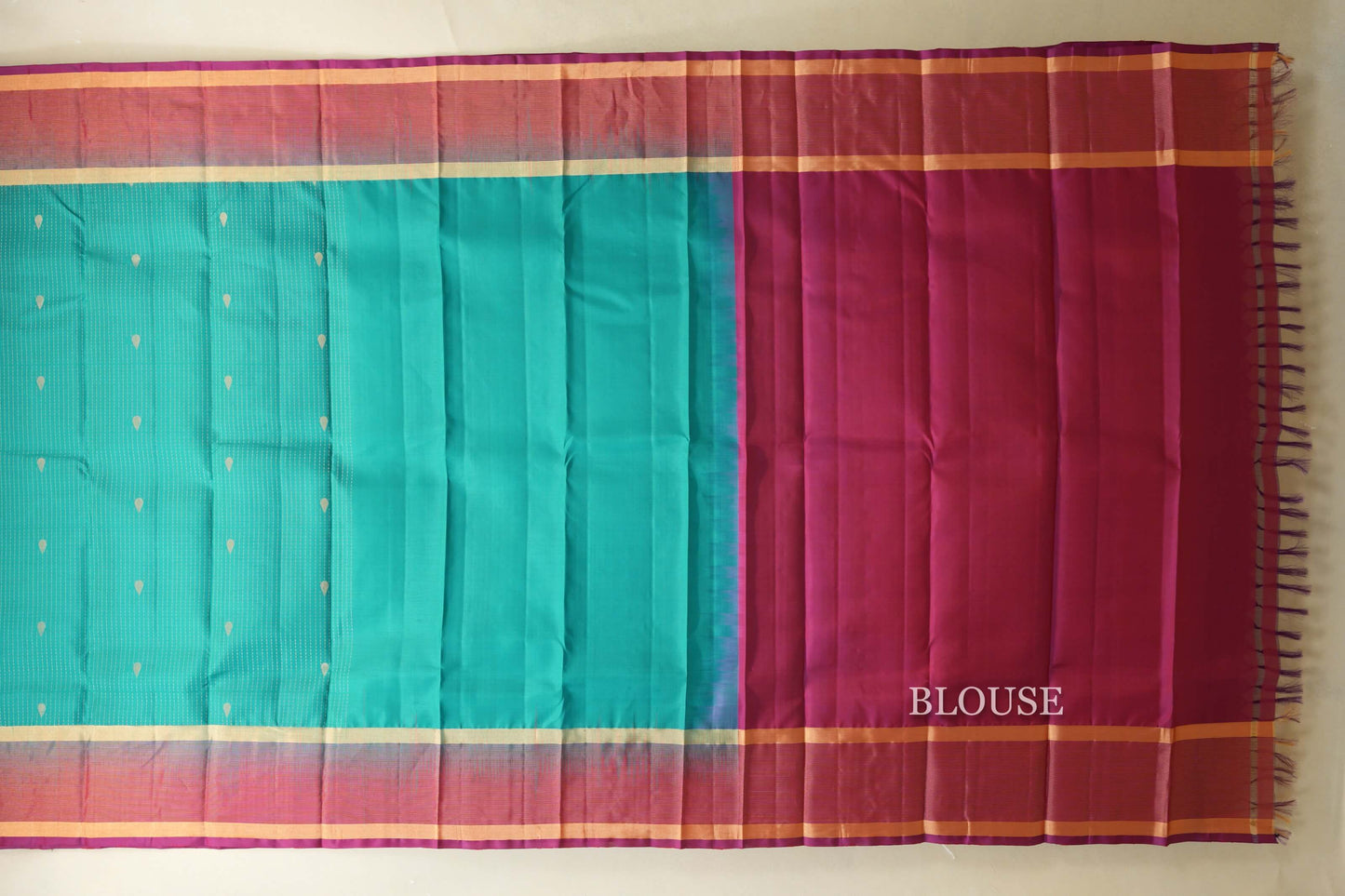 Aqua Green  Light Weight Kanjivaram Silk Saree blouse