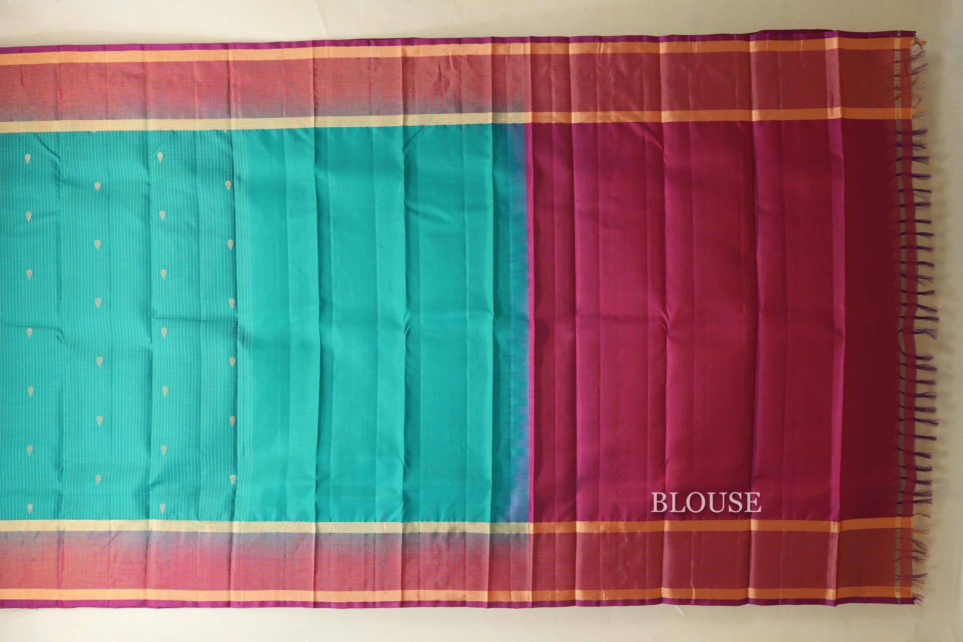 Aqua Green  Light Weight Kanjivaram Silk Saree blouse