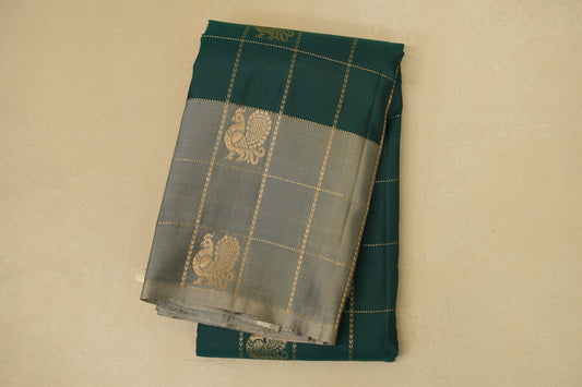 folded Bottle Green Light Weight Kanjivaram Silk Saree
